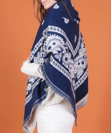 Grand foulard paisley bleu marine épais