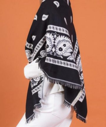 Grand foulard paisley noir épais